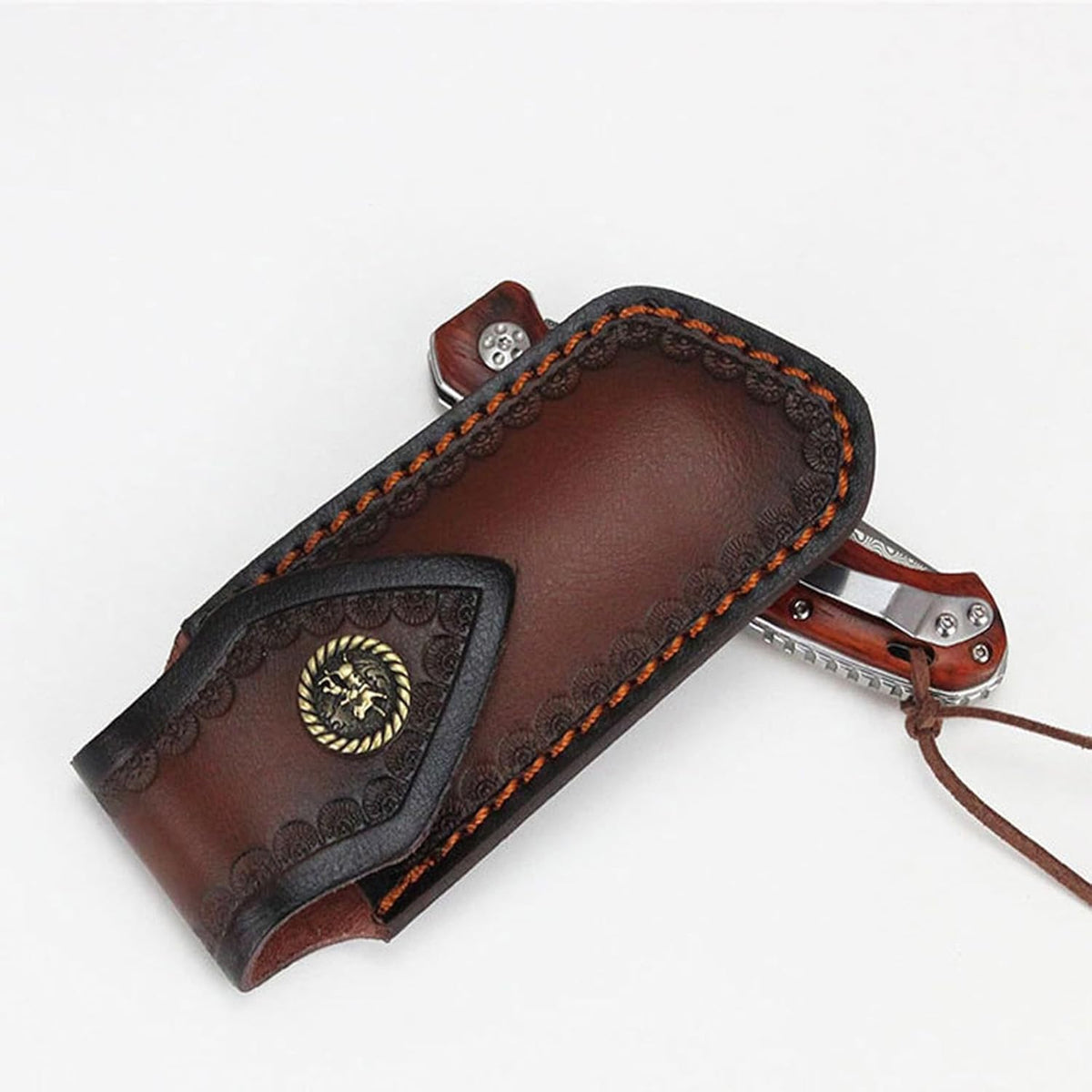 Shop Knife Sheaths, 5.1" Pocket Knife Sheath for Belt, Leather Knife Sheath for Belt, Pocket Knife Holder, Leather Sheath Folding Knife (Large)