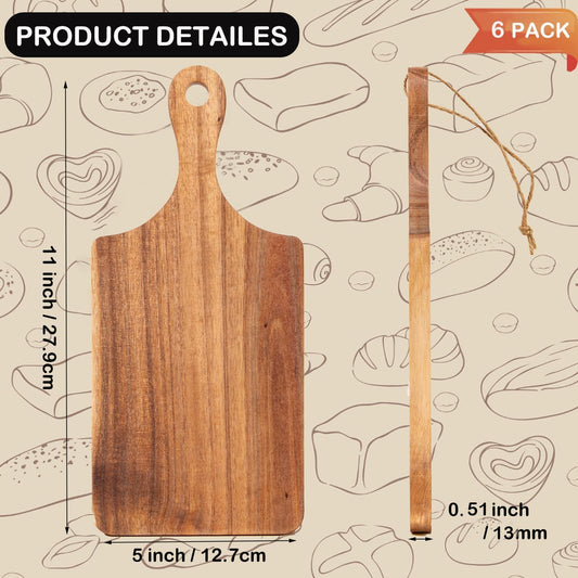6 Pcs Small Wooden Bulk Cutting Board with Handle, 11 inch Mini Acacia Wood Cutting Boards Bulk for Kitchen, Charcuterie Boards Bulk, Serving Board for Cheese Bread Meat Fruits