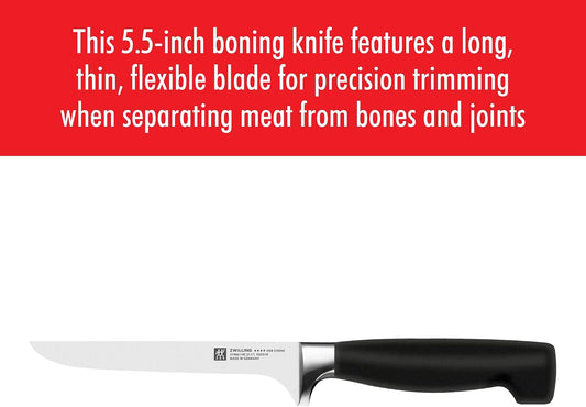 Four Star 5.5-inch Razor-Sharp German High Carbon Stainless Steel Boning Knife, Made in Company-Owned German Factory with Special Formula Steel perfected for almost 300 Years, Dishwasher Safe