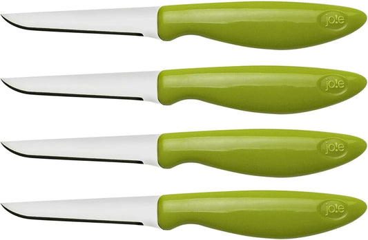 Joie Paring and Garnishing Knives, Set of 4, Stainless Steel, 2.75-Inch Tapered Blade for Maximum Precision, Ergonomic Handle, Colors May Vary