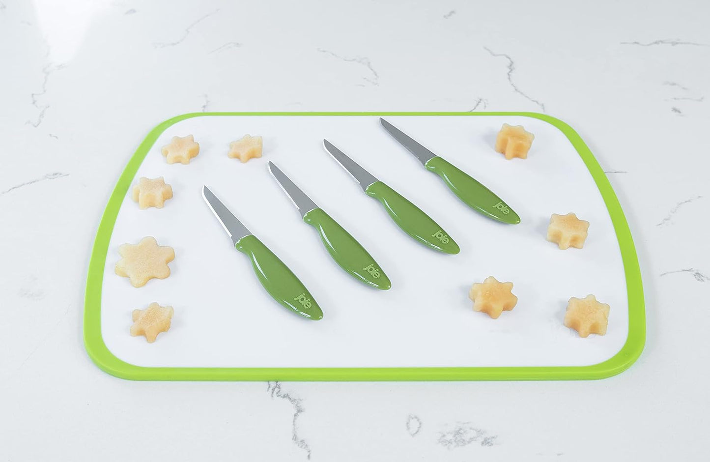 Joie Paring and Garnishing Knives, Set of 4, Stainless Steel, 2.75-Inch Tapered Blade for Maximum Precision, Ergonomic Handle, Colors May Vary