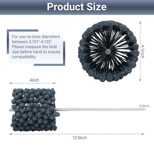 Cylinder Hone, 240 Grit Silicon Carbide, 4 1/8" (105mm) Diameter Ball Hone for Hole Diameters 3 3/4" - 4 1/8", Cylinder Engine Sanding Brush for Mild Steel, Stainless Steel, and Cast Iron