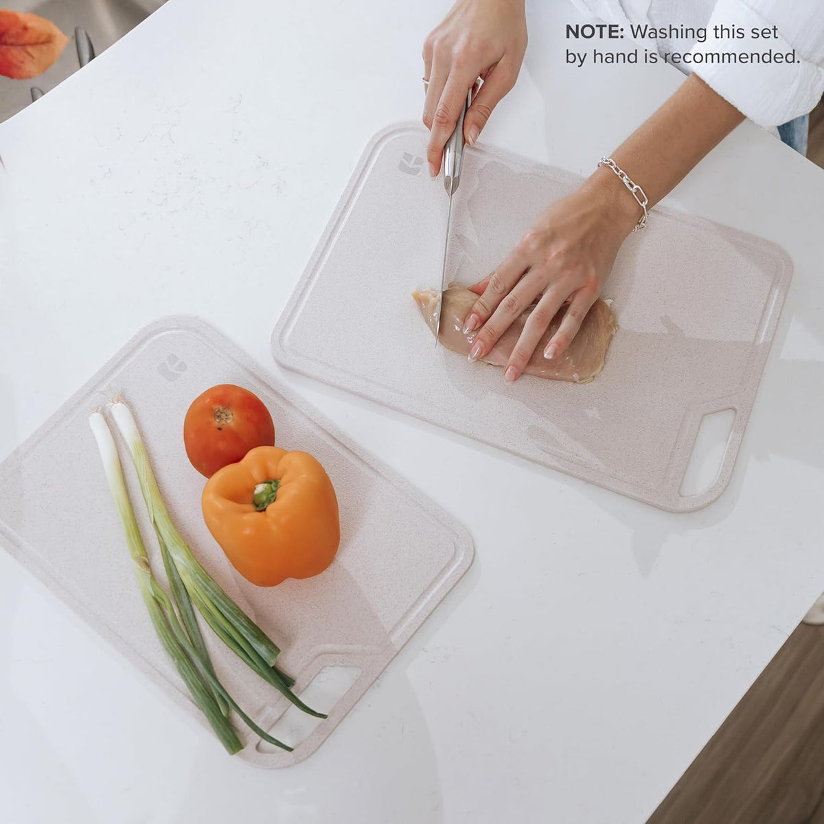 Rice Fiber Cutting Board Set with Stand, 2-Piece, Bamboo