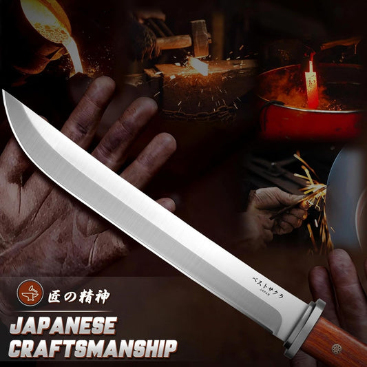 Japanese Tanto Knife - Fixed Blade, Rosewood Grip, Leather Sheath | 5mm Thick Full Tang Blade, Japan Hand Forged Carbon Steel, for Outdoor Camping Hiking Bushcraft, Men Gift