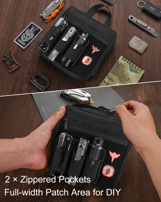VE41 EDC Knife Pouch with 11 Compartments, Pocket Knife Holder for Men, Tool Organizer Pouch for Folding Knives Flashlights Multitools