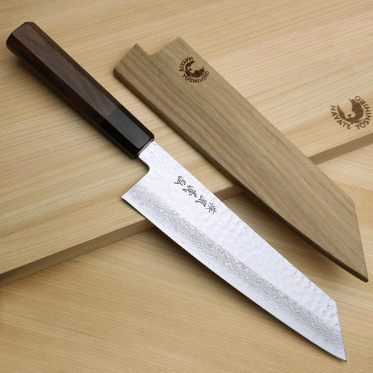 Yoshihiro VG10 46 Layers Hammered Damascus Kiritsuke Japanese Multipurpose Knife Rosewood Handle (8.25" (210mm) & Saya)