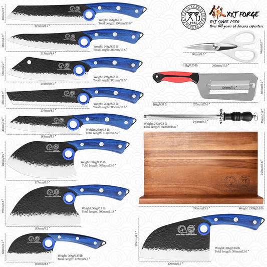 Knife Block Set, 9 Pieces Full Tang Kitchen Knives with Magnetic Knife Block, Honing Steel, Cut Resistant Gloves, Peeler, Scissors, Meat Slicing Vegetable Cooking Bread Butcher Chef Knives