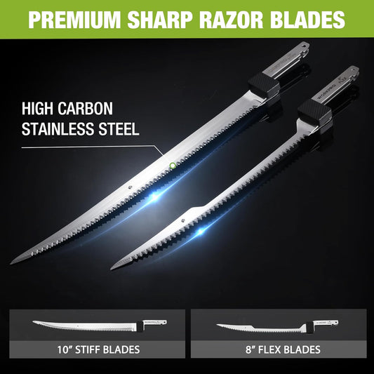 12V Cordless Electric Fillet Knife, 8" & 10" Sharp Blades | Non-Slip Grip Handle, Safety Lock, 2 Rechargeable Batteries, Quick Battery Charger & Carry Case for Fishing and Filleting