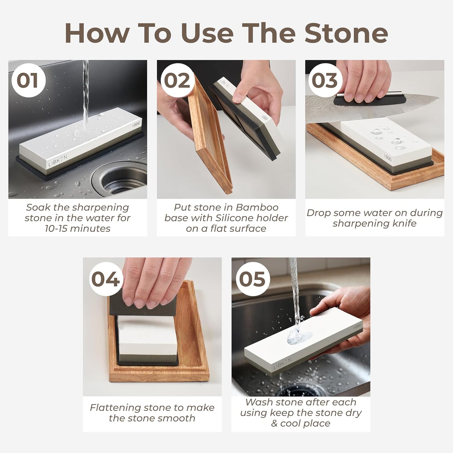 Whetstone Knife Sharpening Stone Kit 1000/6000 Grit with Wooden Box – Wet Stone Sharpener Set for Kitchen Knives, BBQ, Hunting, Pocket, Scissor, Blade, Razor – Angle Guide & Flattening Stone