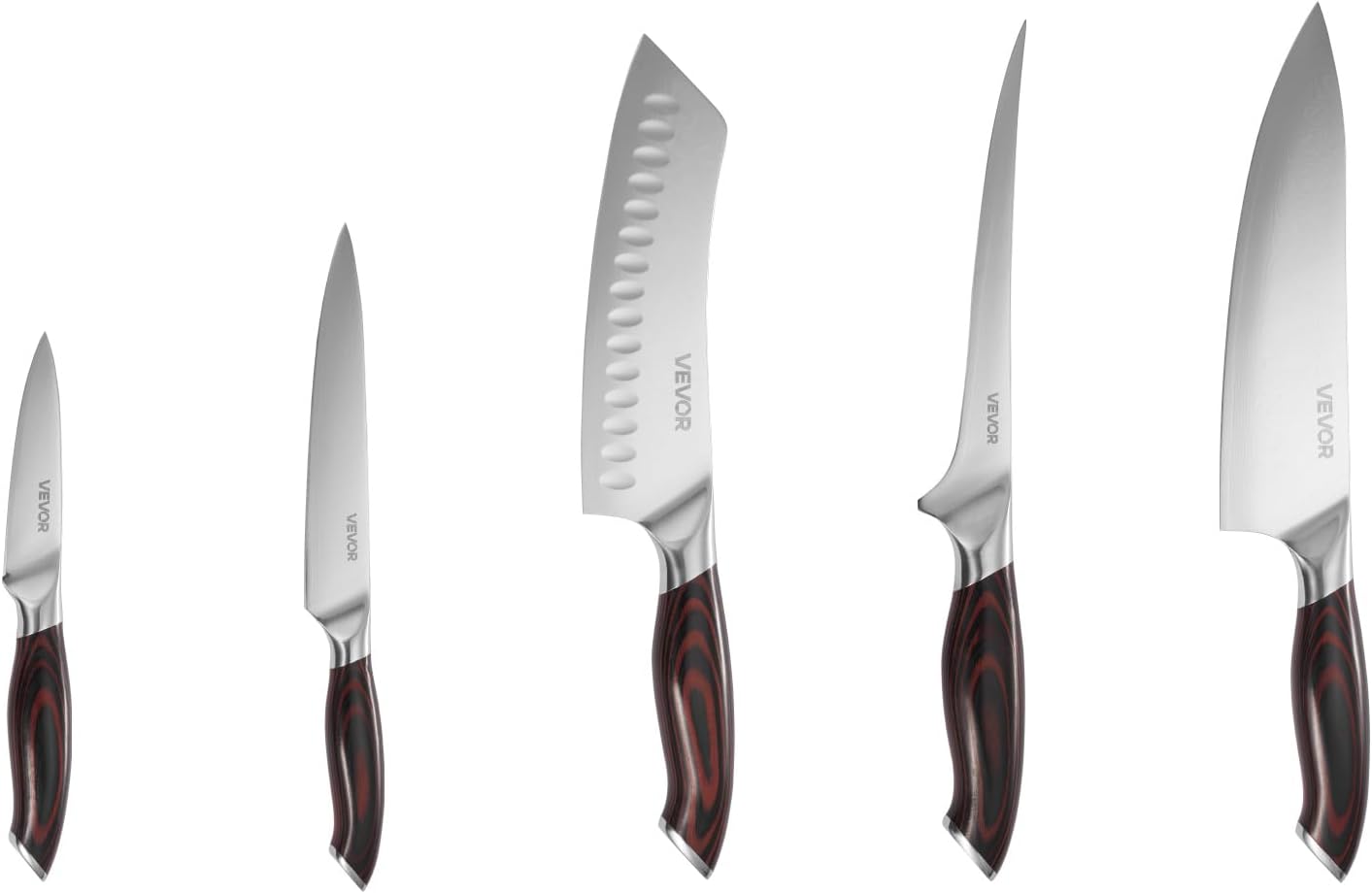 Kitchen Knife Set, 6 Piece High Carbon Stainless Steel Sharp Knife Set, Professional Kitchen Cutlery with Ergonomic Crack-Resistant Handle, and Walnut Finish Powerful Magnetic Knives Holder