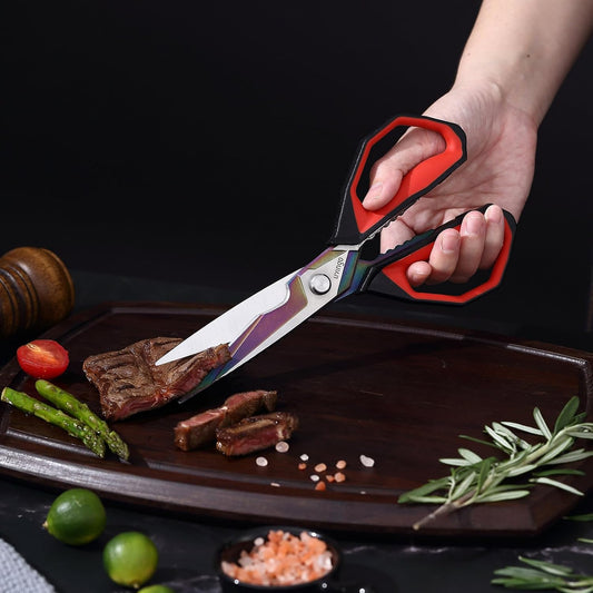 9" Sharp Kitchen Scissors for Food Titanium Coated Stainless Steel | Heavy Duty Poultry Shears with Titanium Coated Blade for Cutting Turkey, Bone, Meat and Vegetables, Dishwasher Safe Design