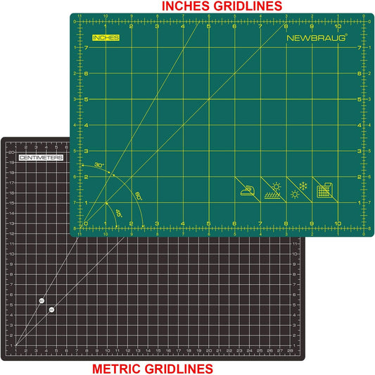 9'' × 12'' Professional Self Healing Cutting Double Sided 5-Ply Mat, Best Gridded Rotary Cutting Board for Quilting, Sewing, Craft, Fabric & Scrapbooking (Green/Black)…