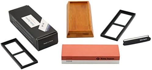 1000-grit Coarse Side and 6000-grit Polishing Side Knife Sharpening Whetstone with Bamboo Base and Blade Guide | Dual-sided design combines coarse sharpening and fine polishing in one stone. Complete kit for home knife maintenance.