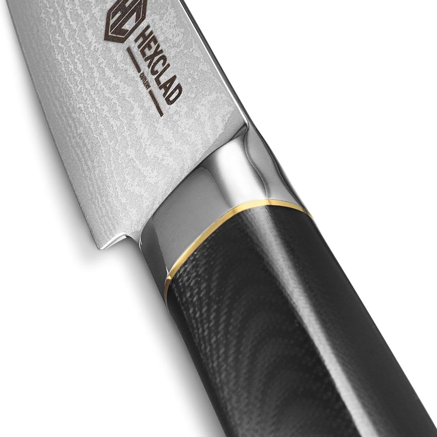 4 Pc Master Series Damascus Steel Steak Knife Set, Full Hybrid Tang | Faux Ebony Hexagonal Handle