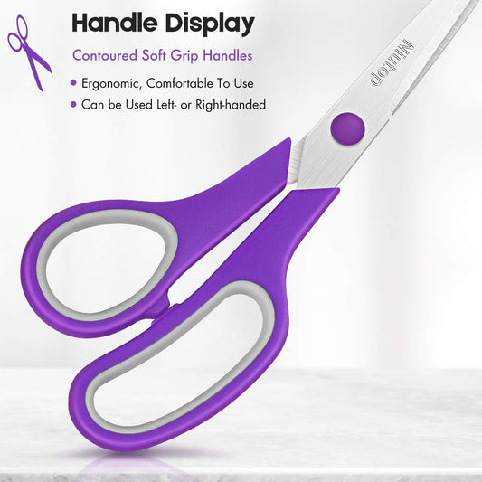 Scissors Bulk Set of 5-Pack, 8" Multipurpose Sharp Sewing Craft Fabric Scissors for Office Home High/Middle School Student Office Teacher Art Supplies, Soft Comfort-Grip Right/Left Handles