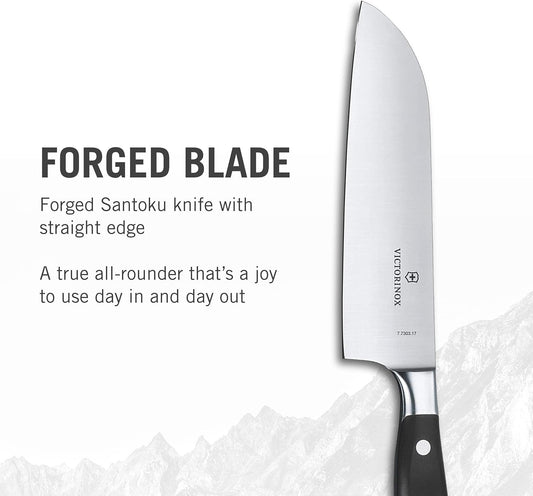 Grand Maitre 7 Inch Santoku Knife - Sharp Kitchen Knife with a Straight Edge - Ergonomic Chopping Knife, Black