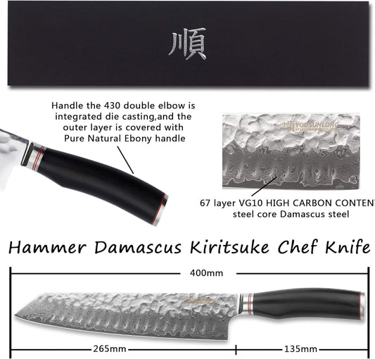 Kiritsuke Chef Knife 10 Inch Japanese Danascus Steel Razor Sharp - Natural Leadwood Handle with Leather Sheath