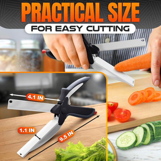 2 In 1 Kitchen Scissors With Cutting Board, Safety Lock (Black) | Cutting Board Scissors for Food with Locking Latch, Storage Holder & Comfort Grip; Dishwasher Safe; for Vegetables and Fruits