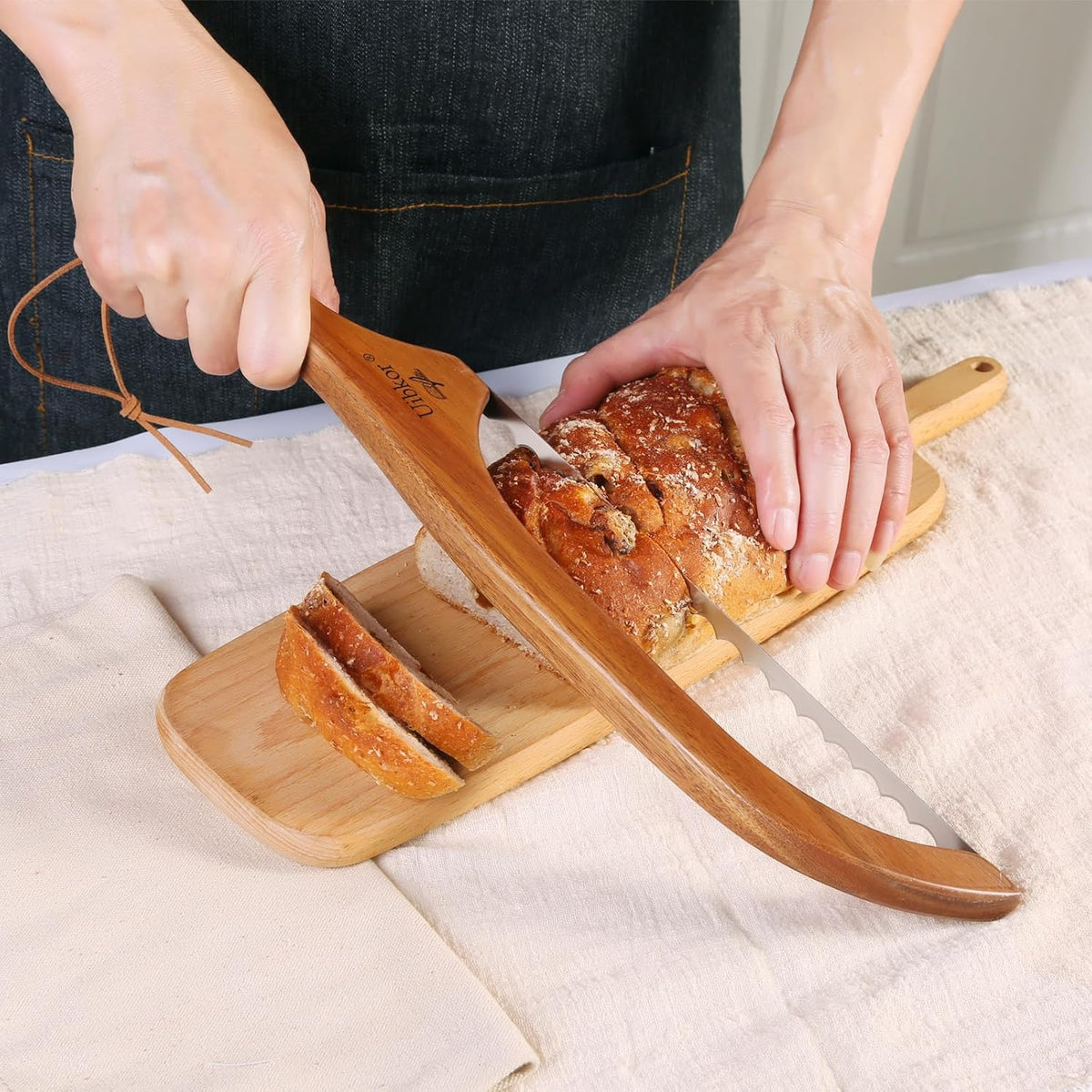 Sourdough Bread Knife, Bread Slicer for Homemade, 16" Wooden Bread Cutter