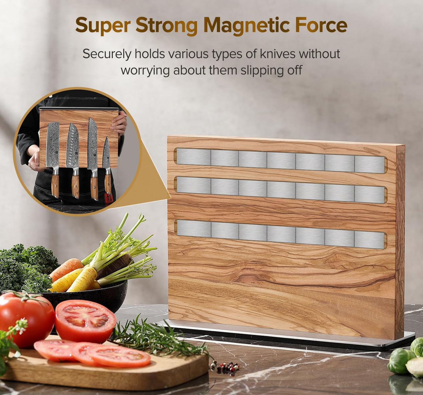 In-drawer Knife Block, Natural Acacia Knife Drawer Oganizer, Insert-Kitchen Storage Holder, 11 Slots, Holds up to 11 Various Size Knives, Countertop Saving&Knife Protective