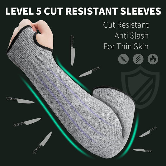 2 Pairs Cut Resistant Garden Sleeves Protective Arm Gardening Sleeves for Men & Women with Thumb Hole, 18 inch Arm Guards for Thin Skin, Gardening, Cutting, Pet Grooming