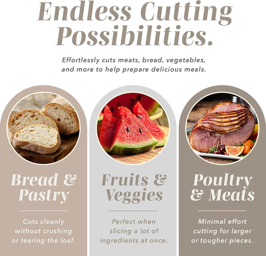 Electric Knife, 100W Power, Dual Stainless Steel Blades for Precise Cutting, Ergonomic Handle, Low Noise and Vibration, Ideal for Bread, Meat, and Vegetables, Cream