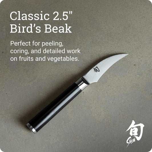 Classic 2.5" Bird’s Beak Knife, Handcrafted Japanese Vegetable & Fruit Knife, VG-MAX Core with Damascus Stainless Steel Cladding, Pakkawood Handle, Small Tool for Intricate, Decorative Designs