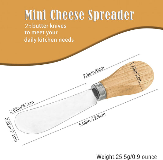 25 Piece Small Cheese Spreader Knives Set, Mini Stainless Steel Butter Knife Spreader with Wooden Handle for for Charcuterie Board, Sandwiches, Cocktail Spreaders, Dips, 4.7 inch