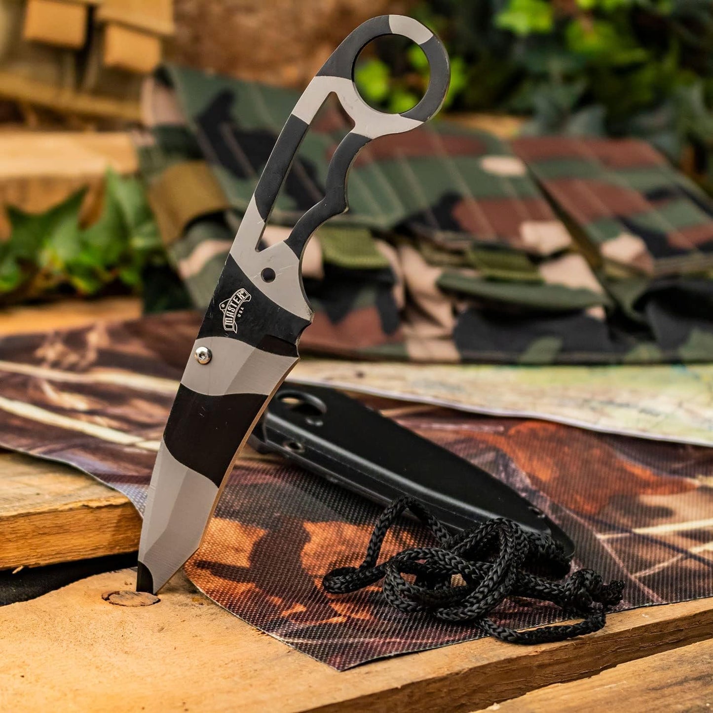 – Fixed Blade Neck Knife – Stainless Steel Blade & Handle, Hard Nylon Fiber Sheath w/Lanyard, Full Tang Construction, Tactical, EDC, Self Defense (Tan)