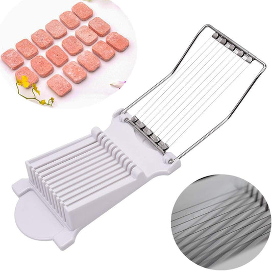 Luncheon Meat Slicer, Boiled Egg Slicer, Banana Watermelon Slicer, Stainless Steel Wire 10-Wire Slicer, Ham, Cheese, Egg, Vegetable, Fruit, Soft Food Cutting Tool (White)