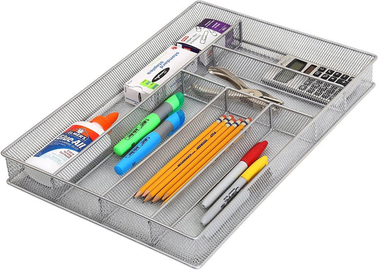 Metal Silverware Organizer for In-Drawer Cutlery Storage, 6 Compartment Mesh Cutlery Flatware Tray Sorts Kitchen Utensils, Great for Office Supplies 1132s