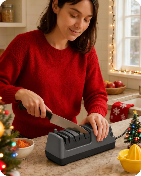 Electric Knife Sharpener, 5-in-1, 3 Rotational Speed Adjustable Electric Knife Sharpener for Straight/Serrated/Ceramic Knives, Scissors, Chef Knives, Axes, Gray H01KS06
