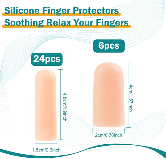 30 Pcs Gel Finger Cots, 2 Sizes Thumb Protector, Soft Finger Covers for Cuts, Fingertip Protector for Embroidery, Cutting, Hands Cracking, Corns, Blisters, and Calluses Protect, Nude
