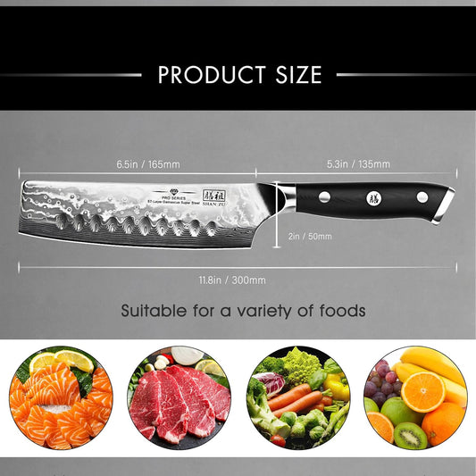 Damascus Nakiri Knife, 7 In Professional Extra Sharp Kitchen Knife | Japanese High Carbon Super Steel Kitchen Knife with Ergonomic G10 Glass Fiber Handle