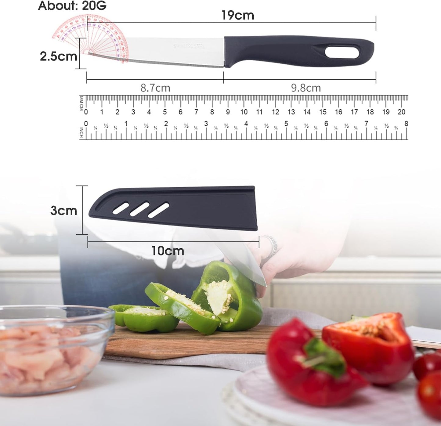 10 Set knife Kitchen Small Paring Knives Ultra Sharp Vegetable and Fruit Knife with Sheath Cover, Rust Proof Stain Resistant Steel, include 10PCS Peeling Knives and 10PCS Knife, Sheath Dishwasher Safe