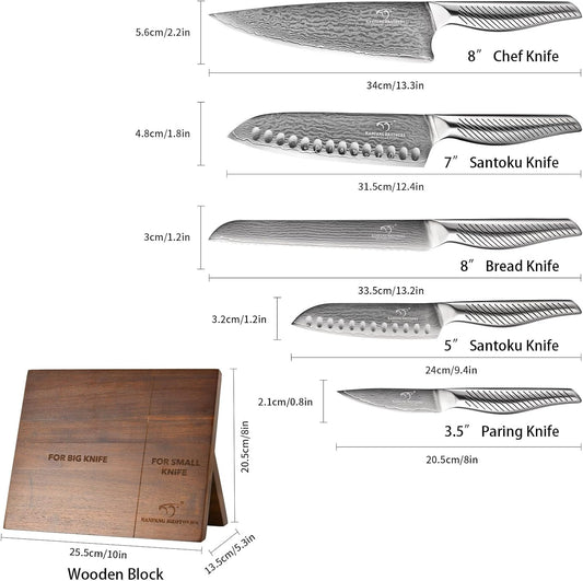 ® Knife Set with Magnetic Knife Block 6-piece set | Acacia wood magnetic block; 6-piece set for home kitchen; Anti-slip stainless steel handle; ready to use