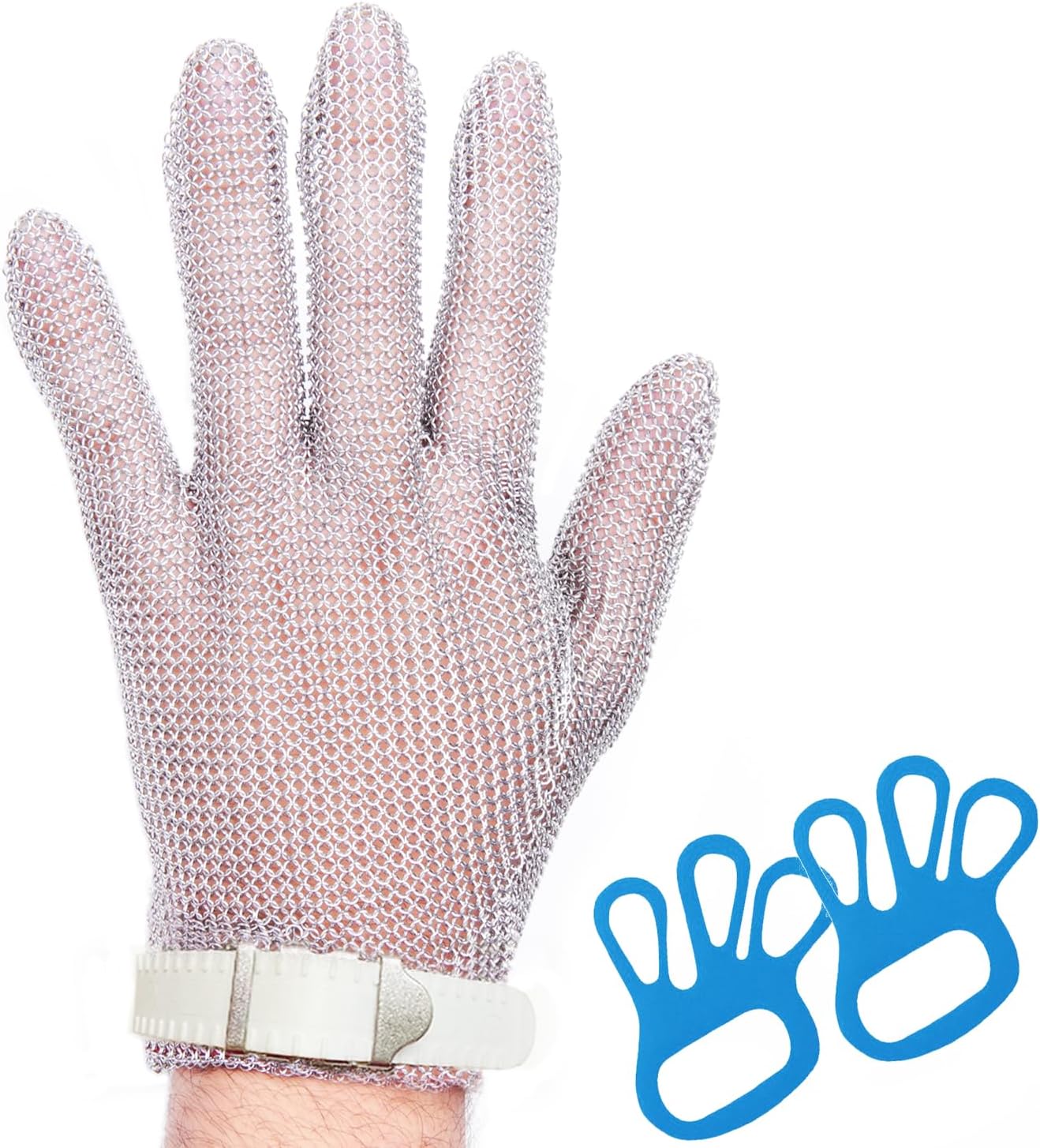 Chainmail Glove Plastic Wrist 316L SS Cut Resistant Metal Mesh for Butcher | welded-ring cut protection for butchering oyster shucking filleting and mandoline work M