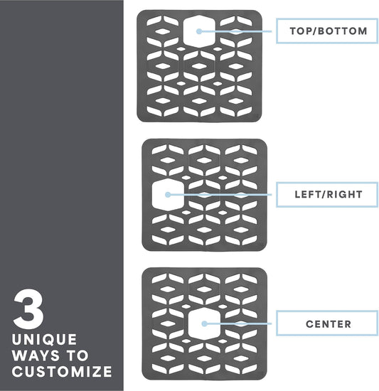 . Kitchen Sink Mat, 12.8" x 11.3", Grey | Cut-to-Fit Drain Hole, Raised Feet for Water Flow, Protect Sink Basin, Dishwasher Safe