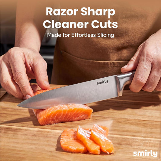 15 Piece Knife Set with Block for Kitchen - Stainless Steel Knives | Heavy Duty Knife Block with Sharpener Rod, High Carbon Stainless Steel Knives, Dishwasher Safe, Ergonomic Handle