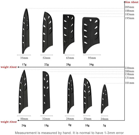 9pcs Plastic Knife Covers Sleeves Edge Guard Sheath Blade Protector for Kitchen Chef Knife