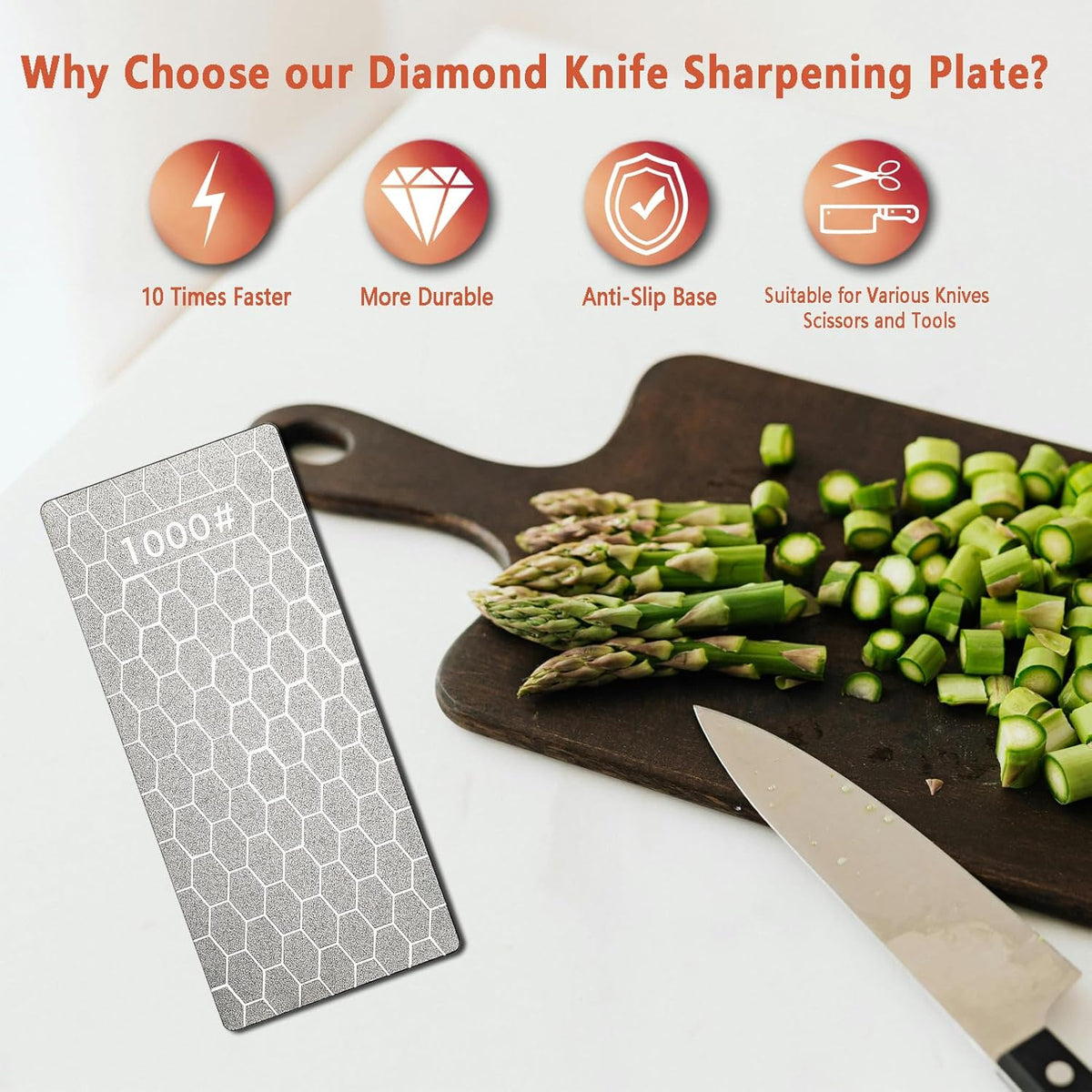 Diamond Sharpening Stone Flattening Stone Coarse or Fine Grit (320/1000/600/1200) with Non-Slip Base for Knives, Scissors & Tools (320 Grit - B)