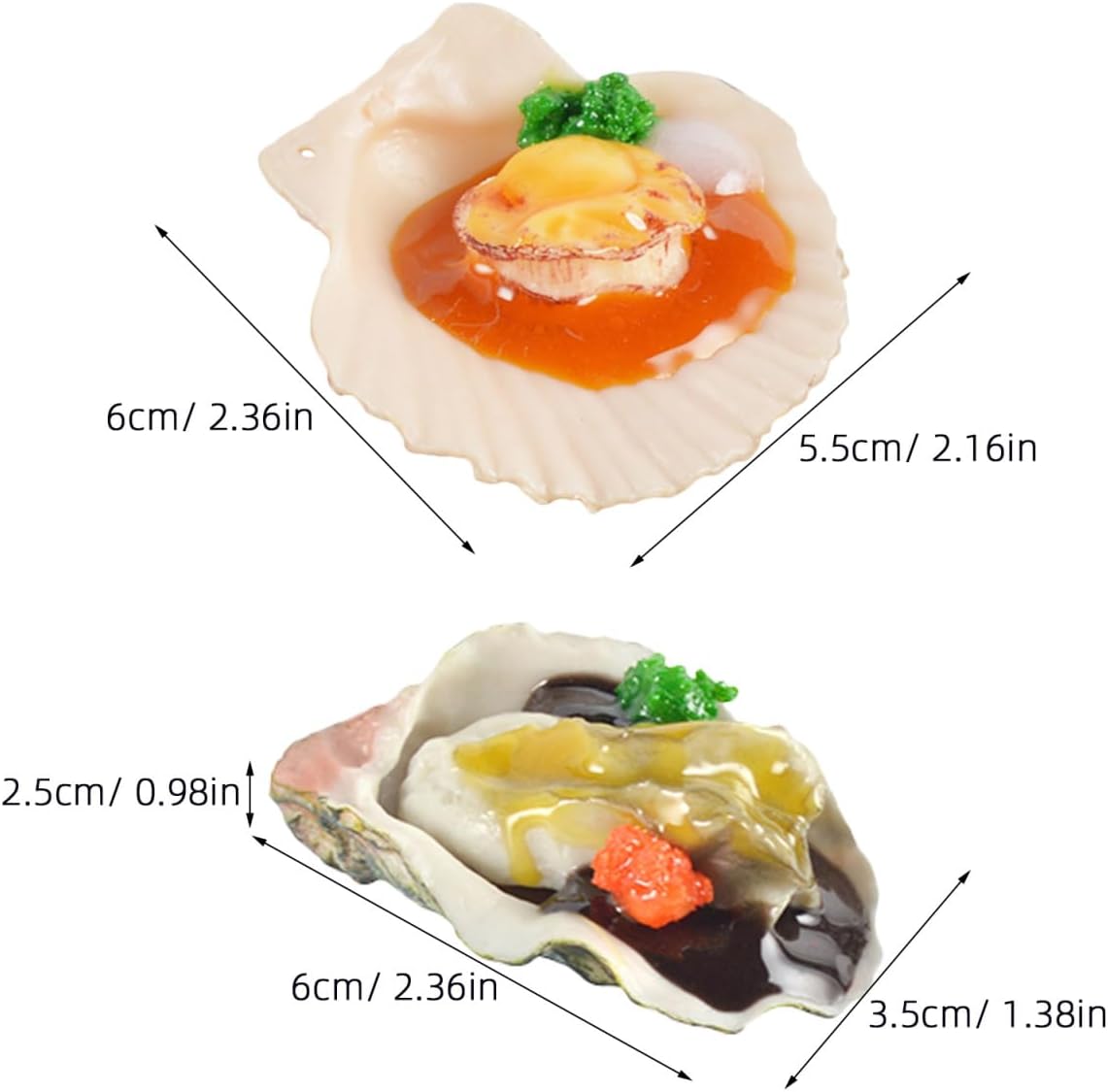 6Pcs Realistic Fake Oyster Scallop Props 2.36"x1.37"x0.98" PVC Lifelike Seafood Models for Restaurant Display Kitchen Decor Photography