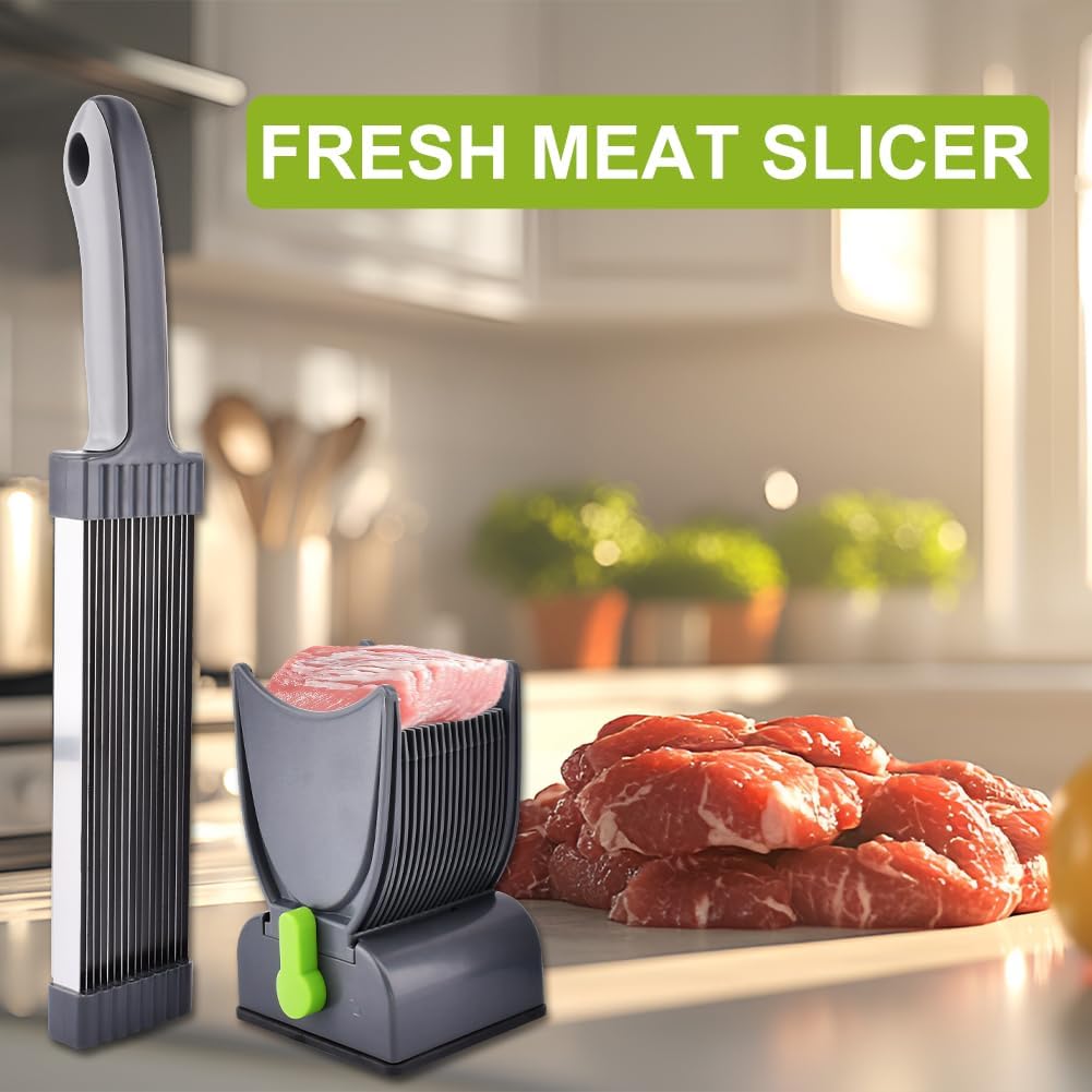 17-in-1 Fresh Meat Slicer & Cleaver Set, Stainless Steel Adjustable Thickness 2mm/4mm, Manual Meat Cutter for Slicing, Stripes & Dicing, 17 Blades for Home Cooking BBQ Hot Pot (Grey)
