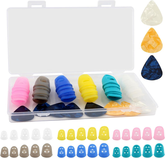 30Pcs Guitar Fingertip Protectors, 5 Sizes Silicone Finger Guards for Guitar, Bass, Ukulele, Mandolin, Breathable Non-Slip Practice Covers