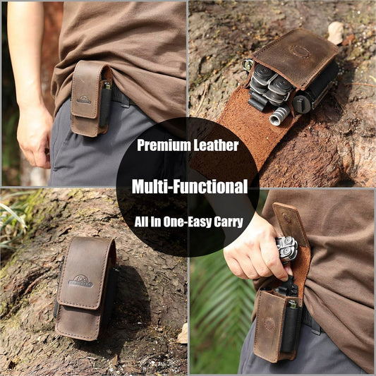 Leather Multitool Sheath for Belt - Multitool Holster for Belt - Multitool Pouch Fits Folding Tool - Magnetic Closure EDC Belt Organizer - EDC Belt Pouch - Multitool Holder, DarkBrown