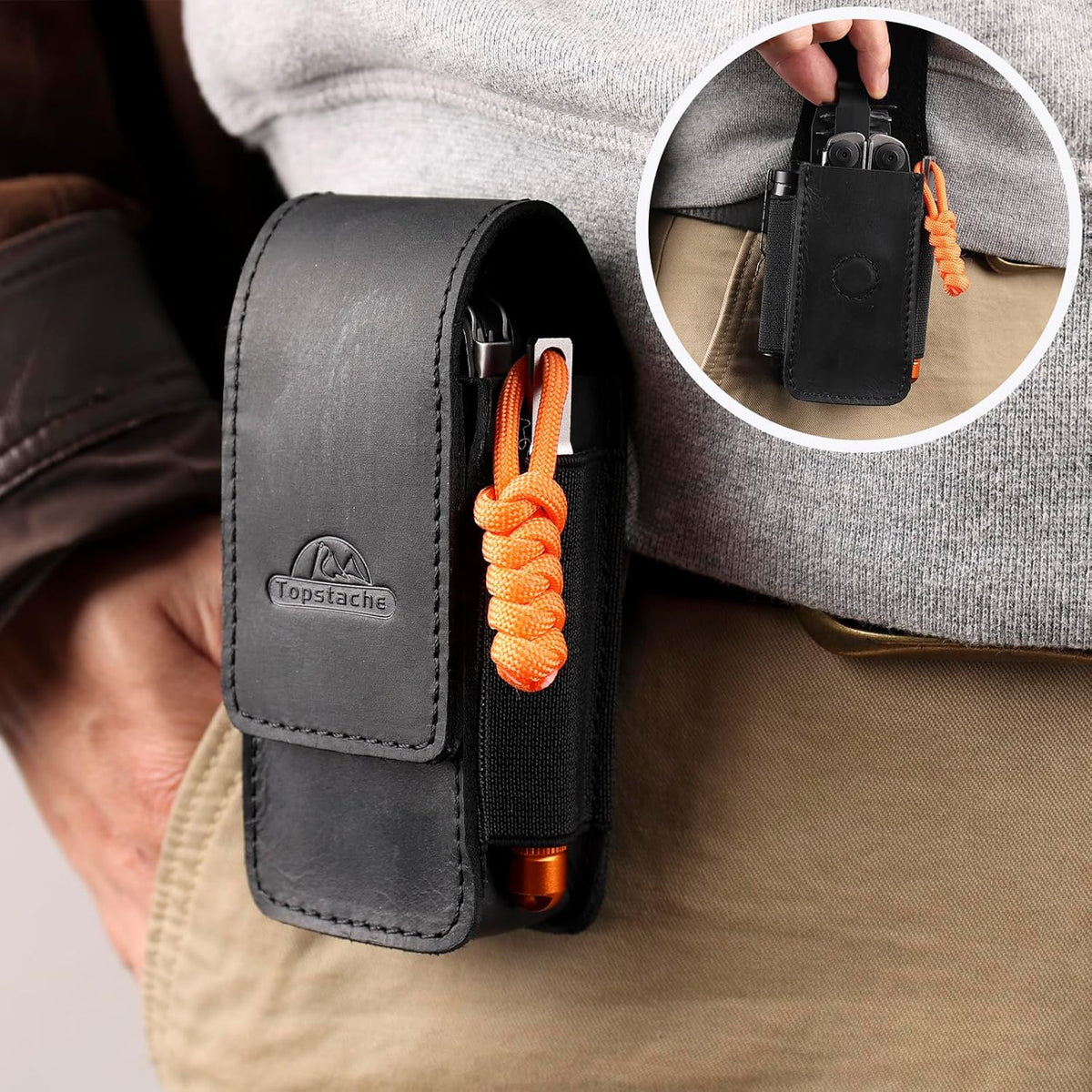 Leather Multitool Sheath for Belt - Multitool Holster for Belt - Multitool Pouch Fits Folding Tool - Magnetic Closure EDC Belt Organizer - EDC Belt Pouch - Multitool Holder, DarkBrown
