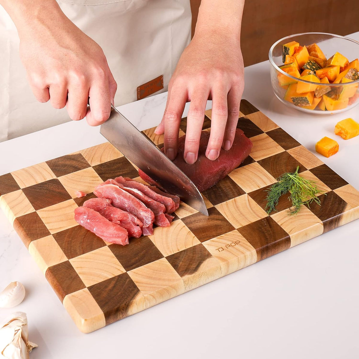 End Grain Butcher Block 15"x11", Premium Acacia Wood Cutting Board with Juice Groove, Medium Chopping Board for Kitchen, 1.2" Thick