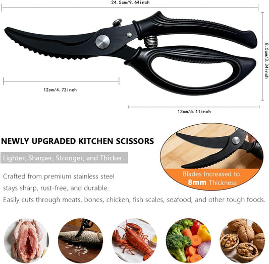 Poultry Shears Heavy Duty – Kitchen Shears with Spring Loaded, All Purpose Japanese Kitchen Scissors | SK5 Steel Kitchen Shears for Meat, Fish, Vegetables, Chicken Bones, Turkey