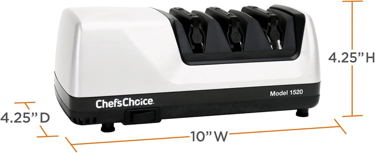 Professional Electric Knife Sharpeners for 15- and 20-Degree Straight-Edge and Serrated Knives with Diamond Abrasives & Precision Angle Control, 3-Stage, White