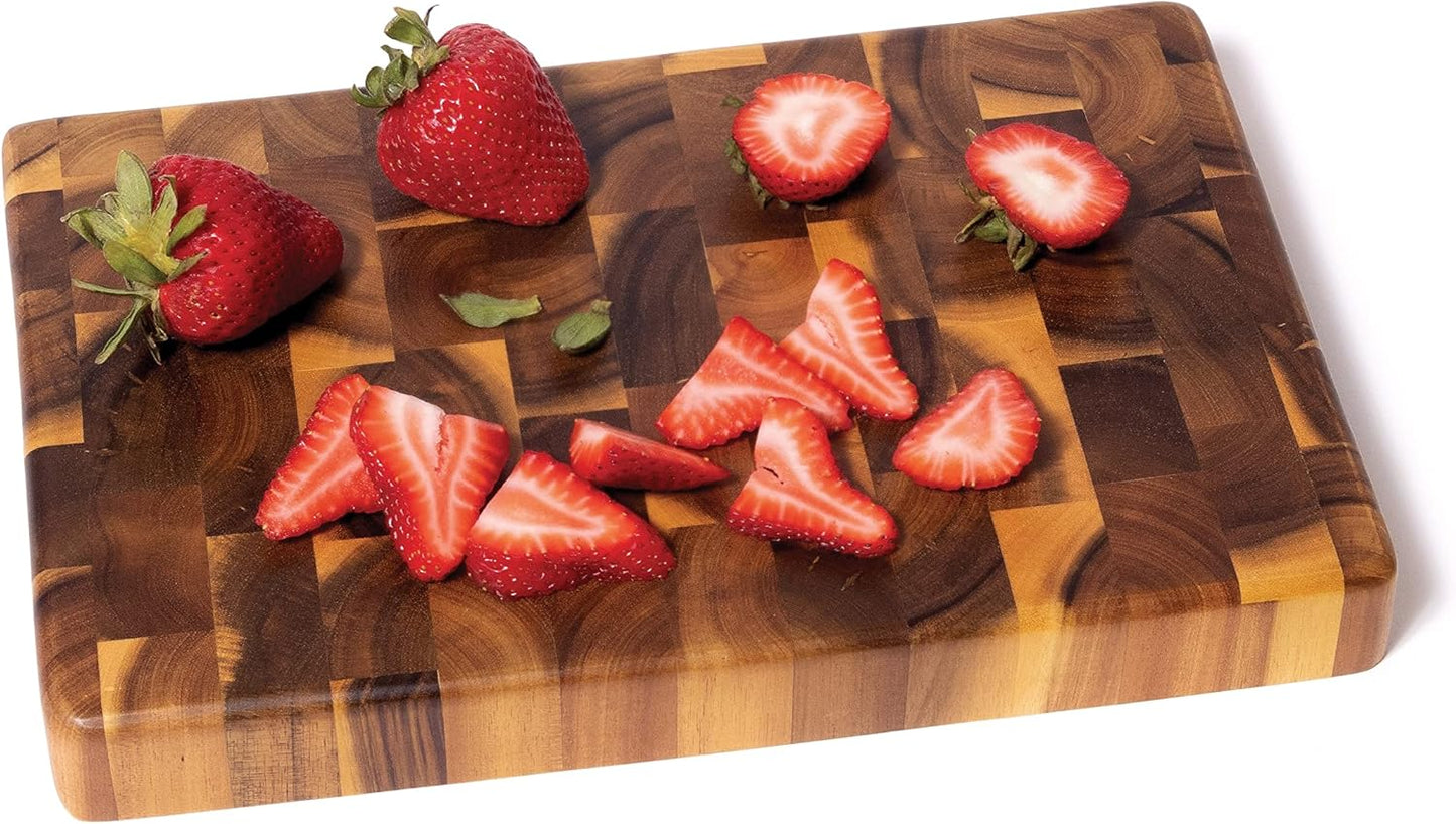 1280 Acacia End Grain Kitchen Chopping Block for Cutting or Serving, 12" x 8" x 1 1/4"
